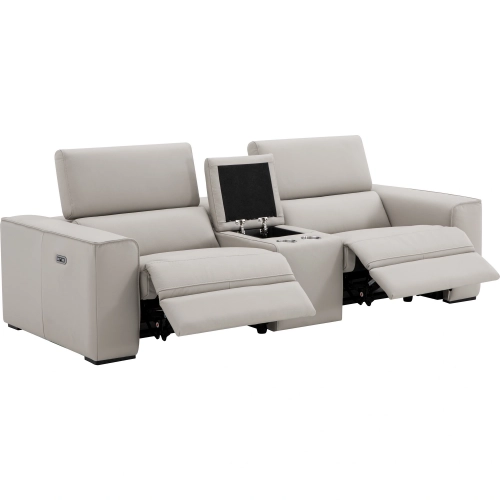 Picasso Power Motion Console Loveseat in Silver Grey Top Grain Leather